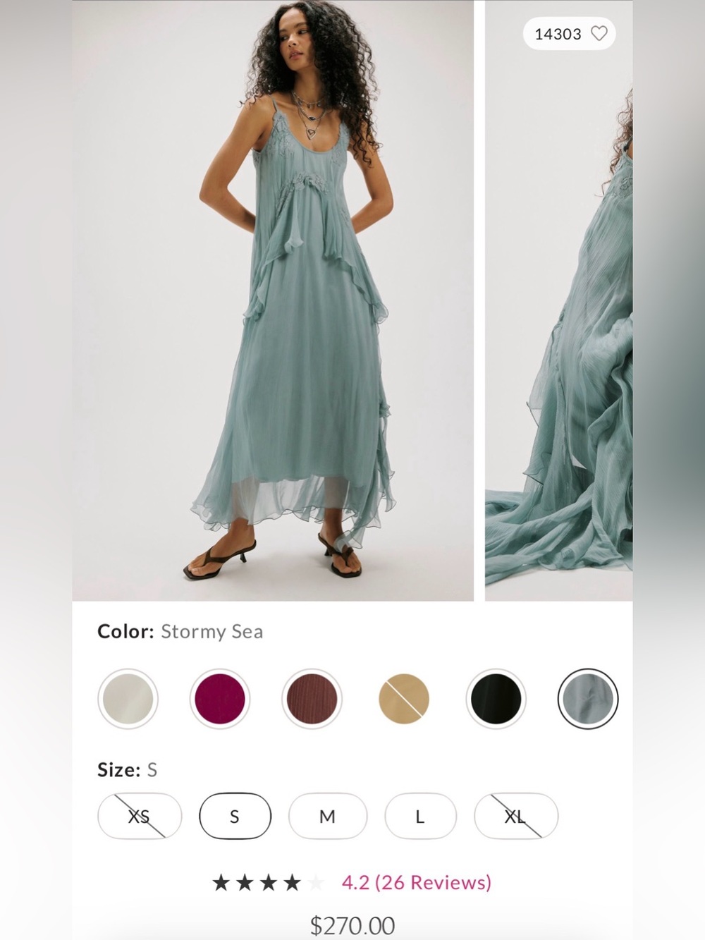 Free People Nigel Preston Floating Angel Chiffon Maxi Dress - Stormy Sea - Picture 12 of 14
